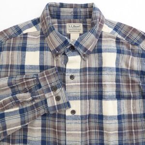 L.L. Bean Mens Flannel Shirt Blue Plaid Traditional Fit Button Down Medium M-Reg